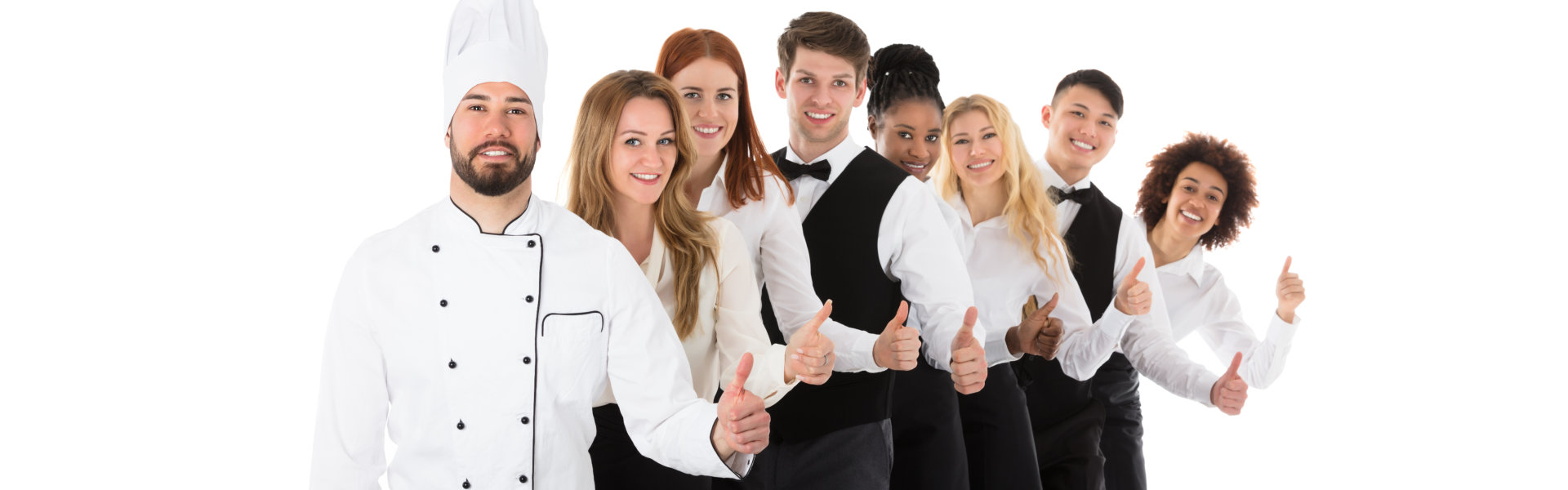 Confident Restaurant Staff Gesturing Thumbs Up